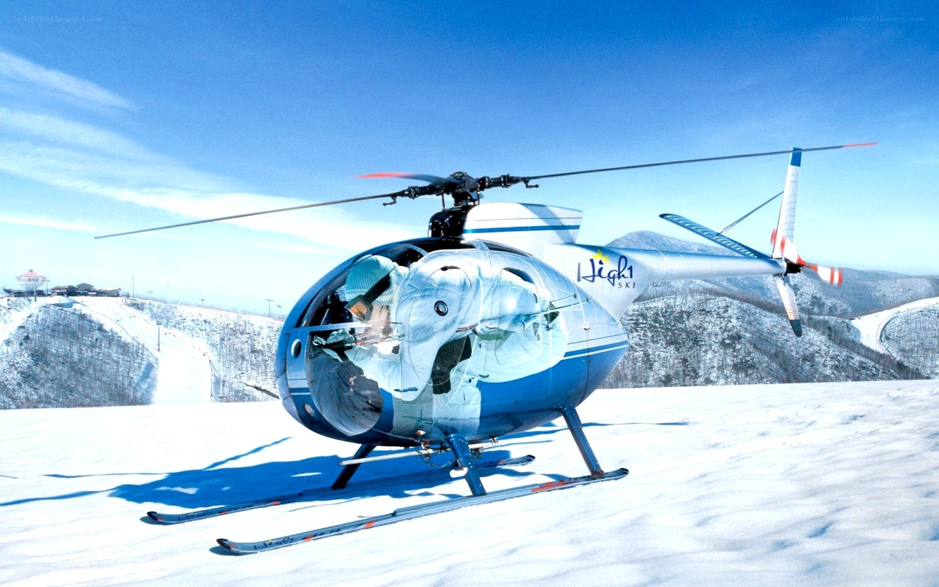Helicopter on snowy mountain