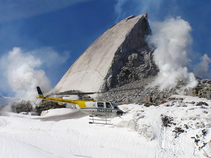 Helicopter on Snowy Mountain — White, Dramatic