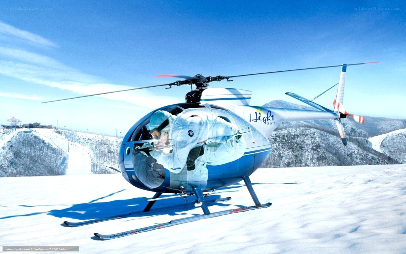 helicopter on snowy mountain