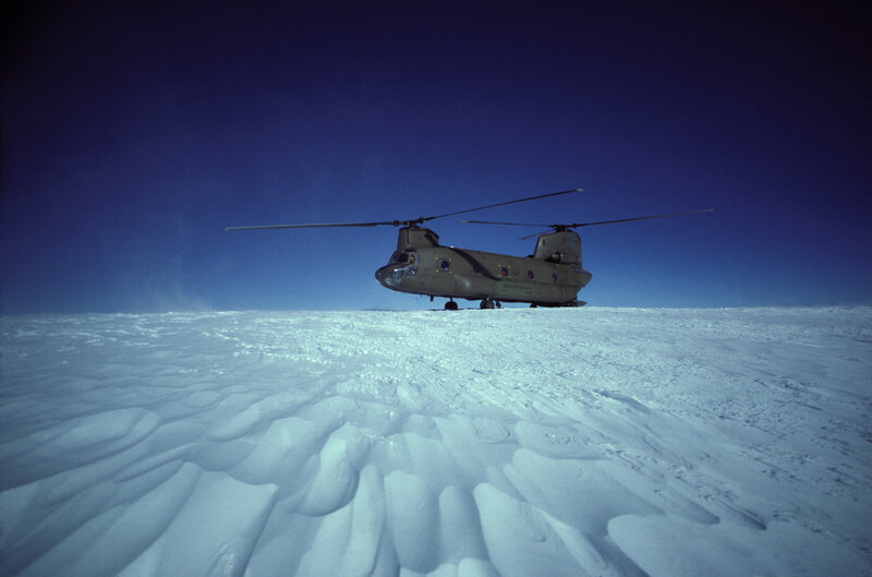 Helicopter on snowy terrain