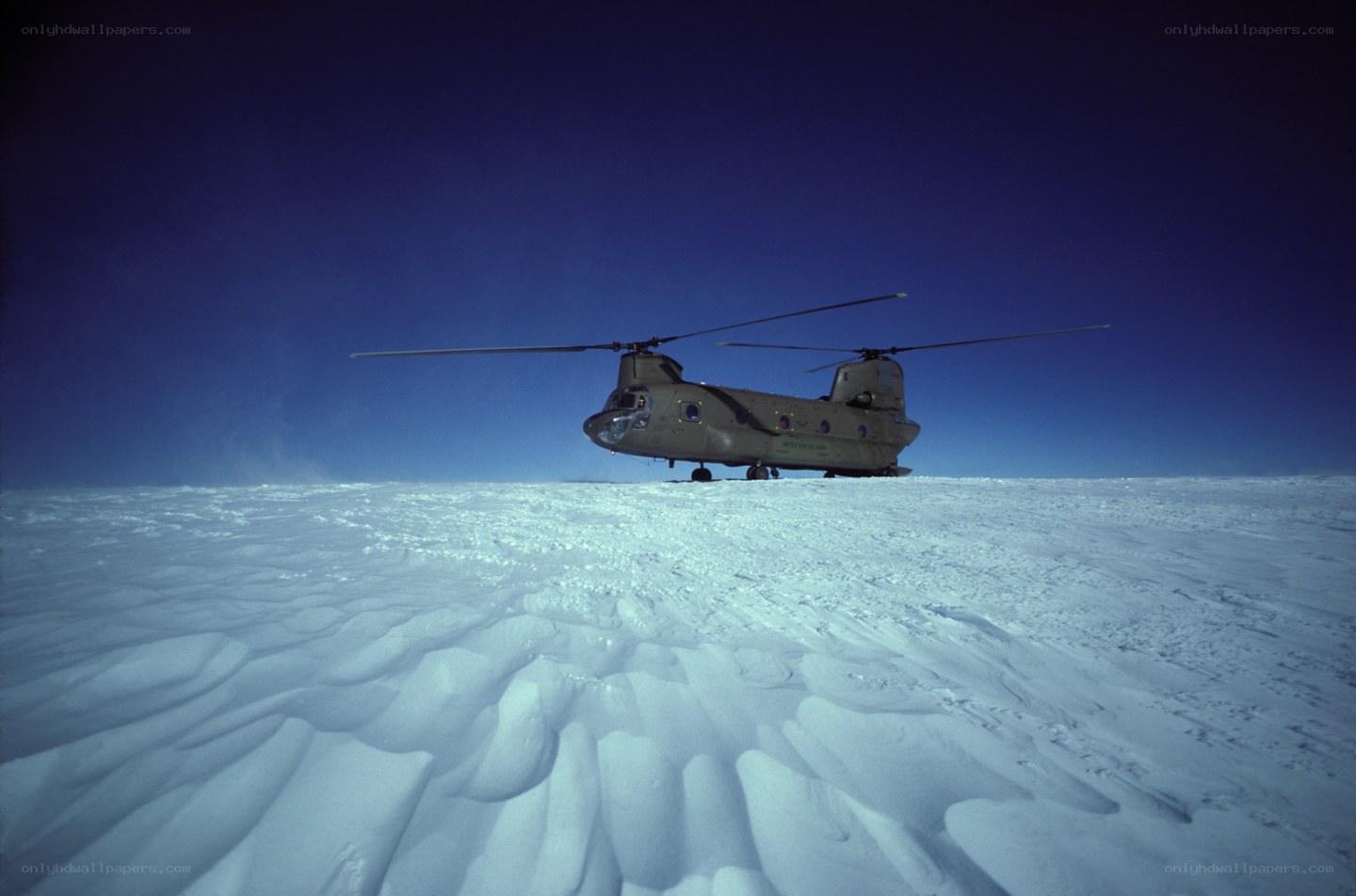 Helicopter on snowy terrain