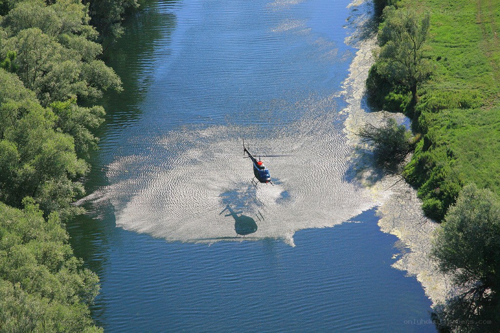 Helicopter over a river