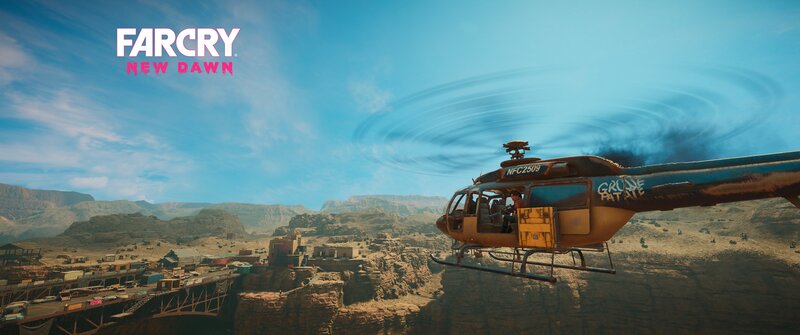 Helicopter over Canyon — Blue