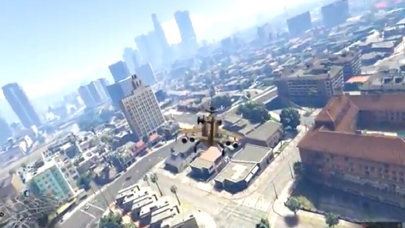 Helicopter over City — Blue