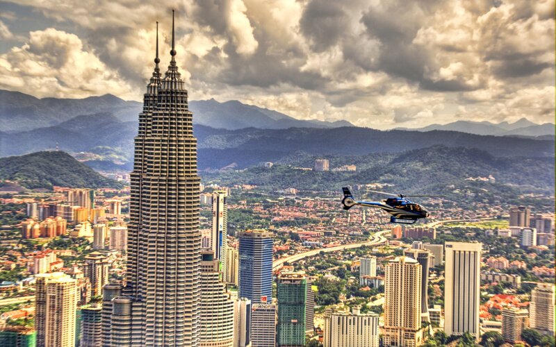 Helicopter over City — Gray