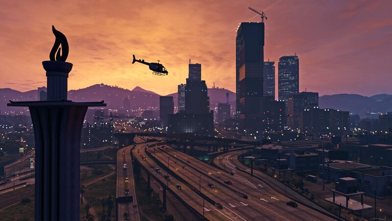 Helicopter over City — Orange