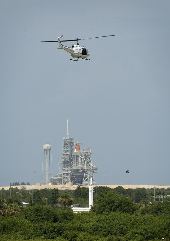 Helicopter over launch pad