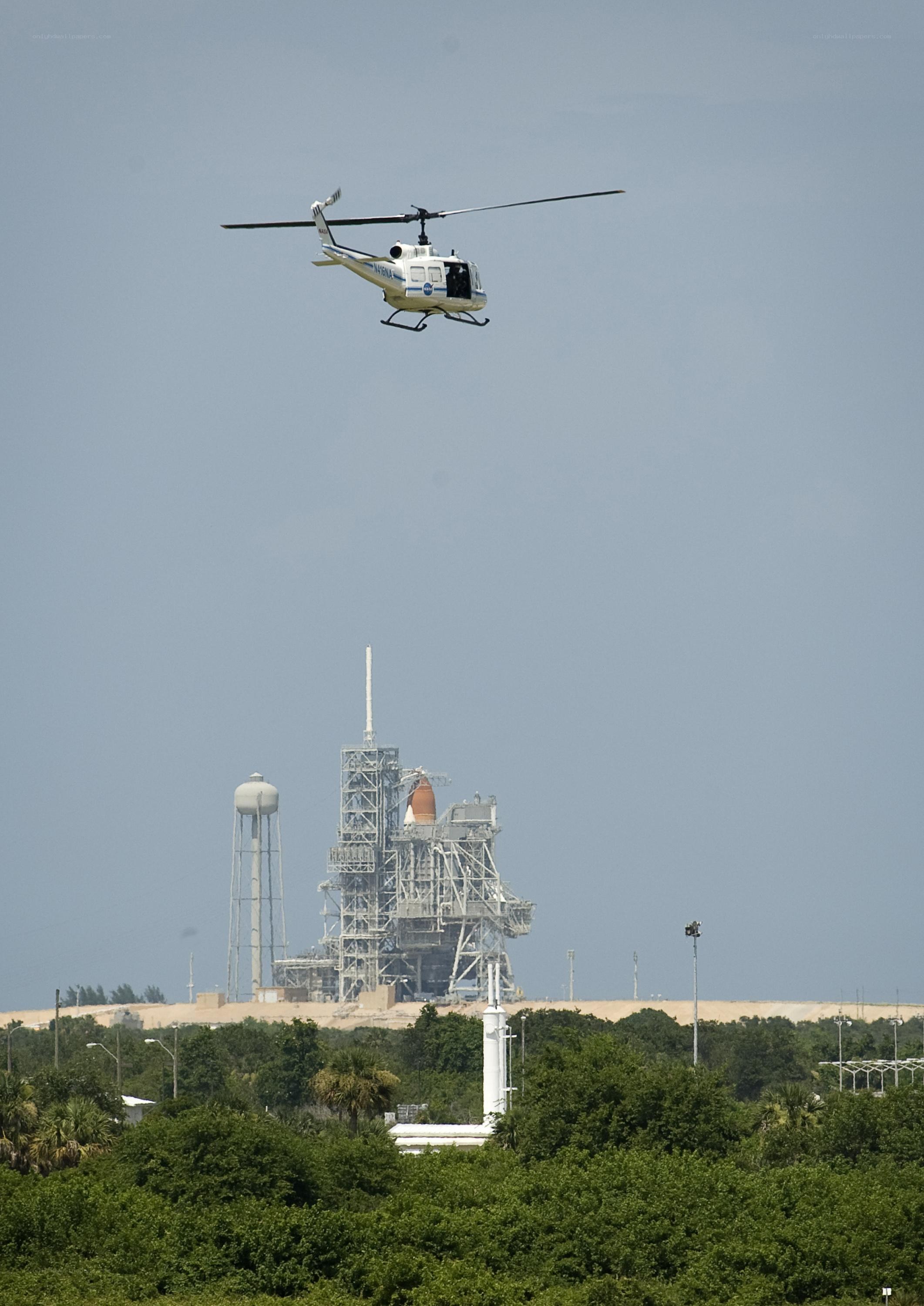 Helicopter over launch pad
