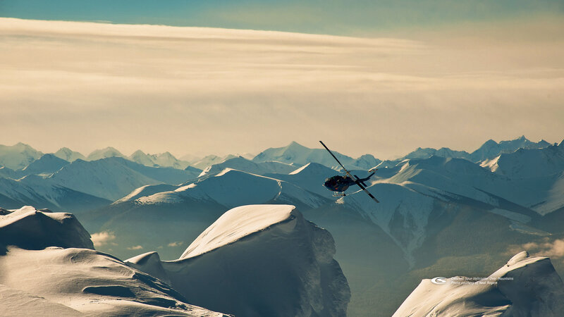 Helicopter over Mountains — White, Serene