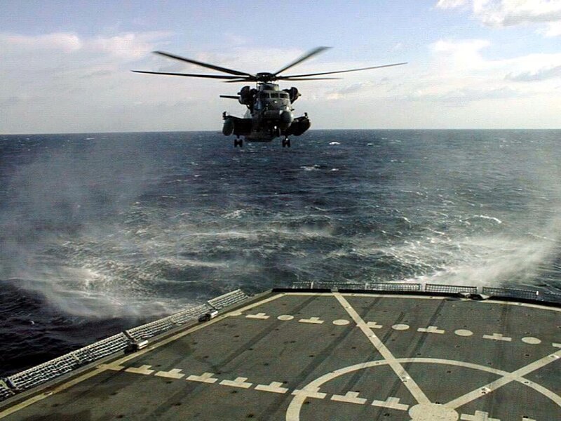 Helicopter over Ocean — Blue, Dramatic, Afternoon