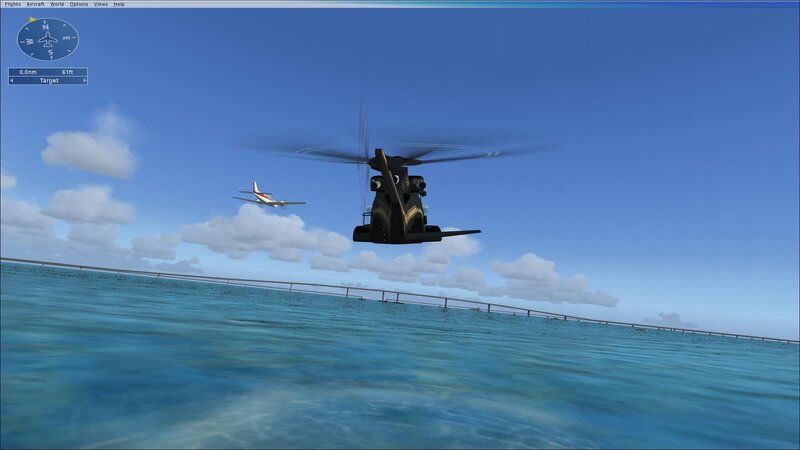 helicopter over ocean scene