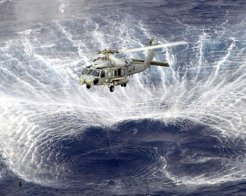 Helicopter over ocean vortex