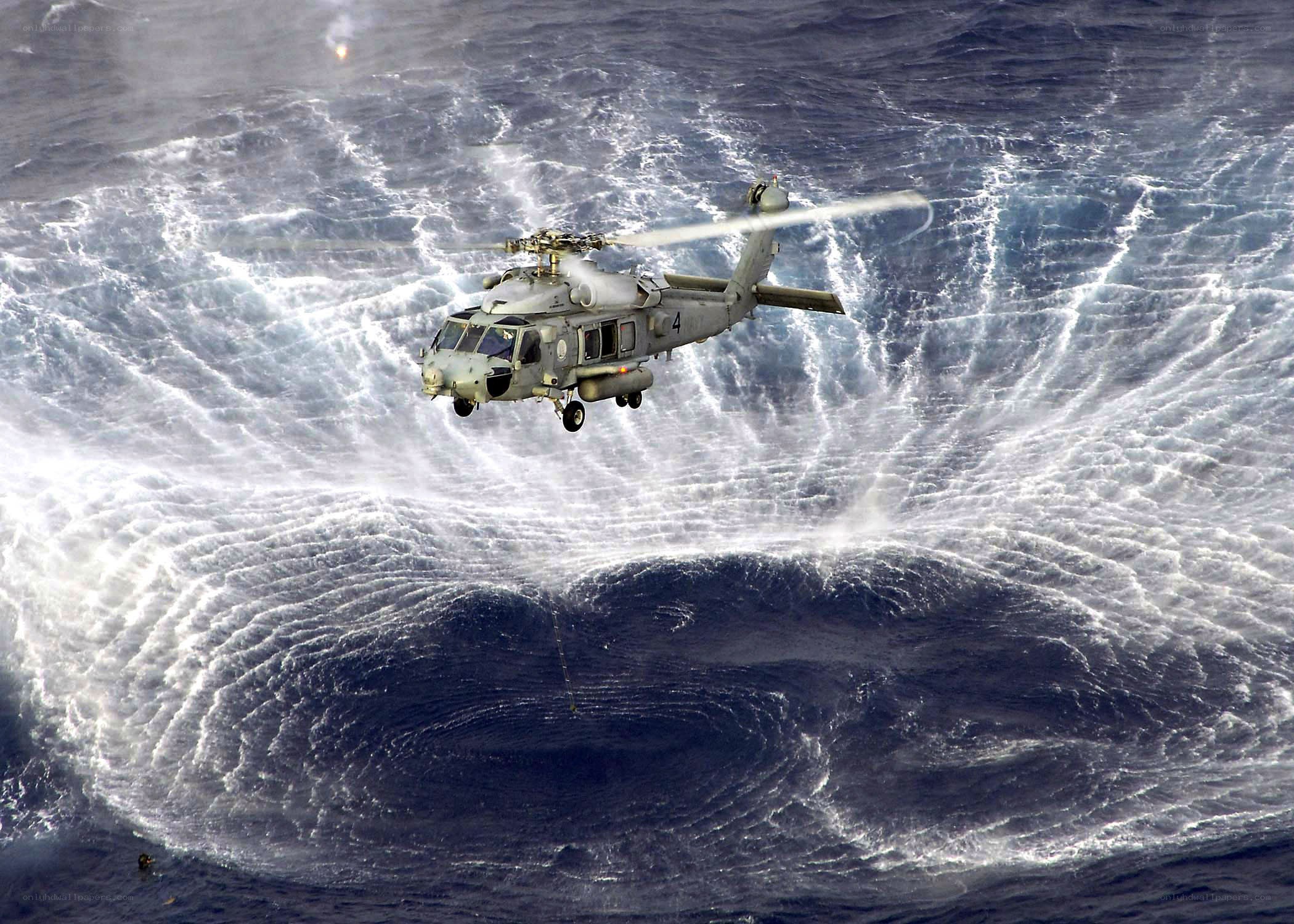 Helicopter over ocean vortex