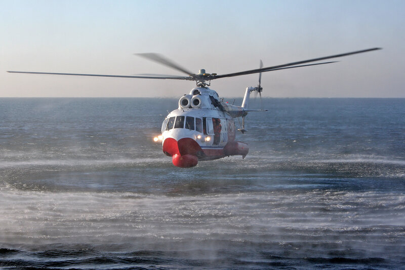 Helicopter over Ocean — White