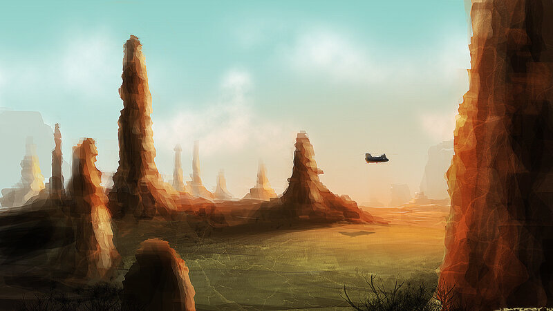 Helicopter over Rock Formations