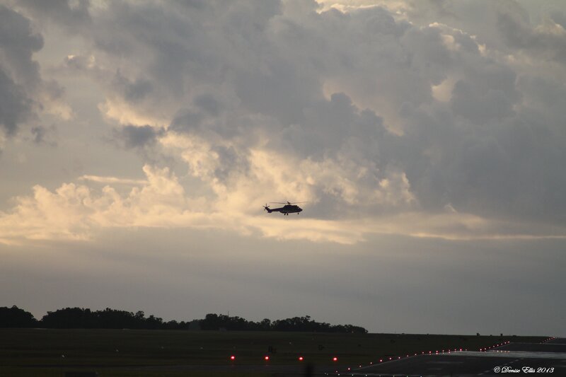 Helicopter over Runway