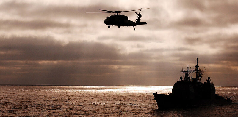 Helicopter over Ship