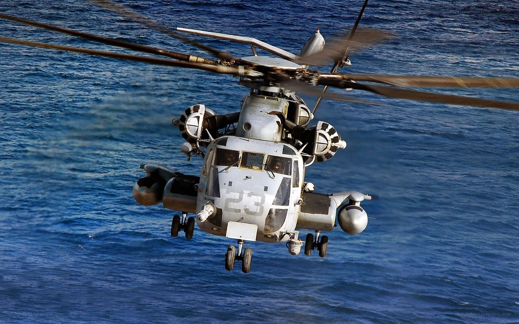 Helicopter over the ocean