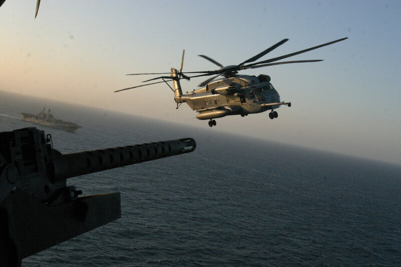 Helicopter over the ocean