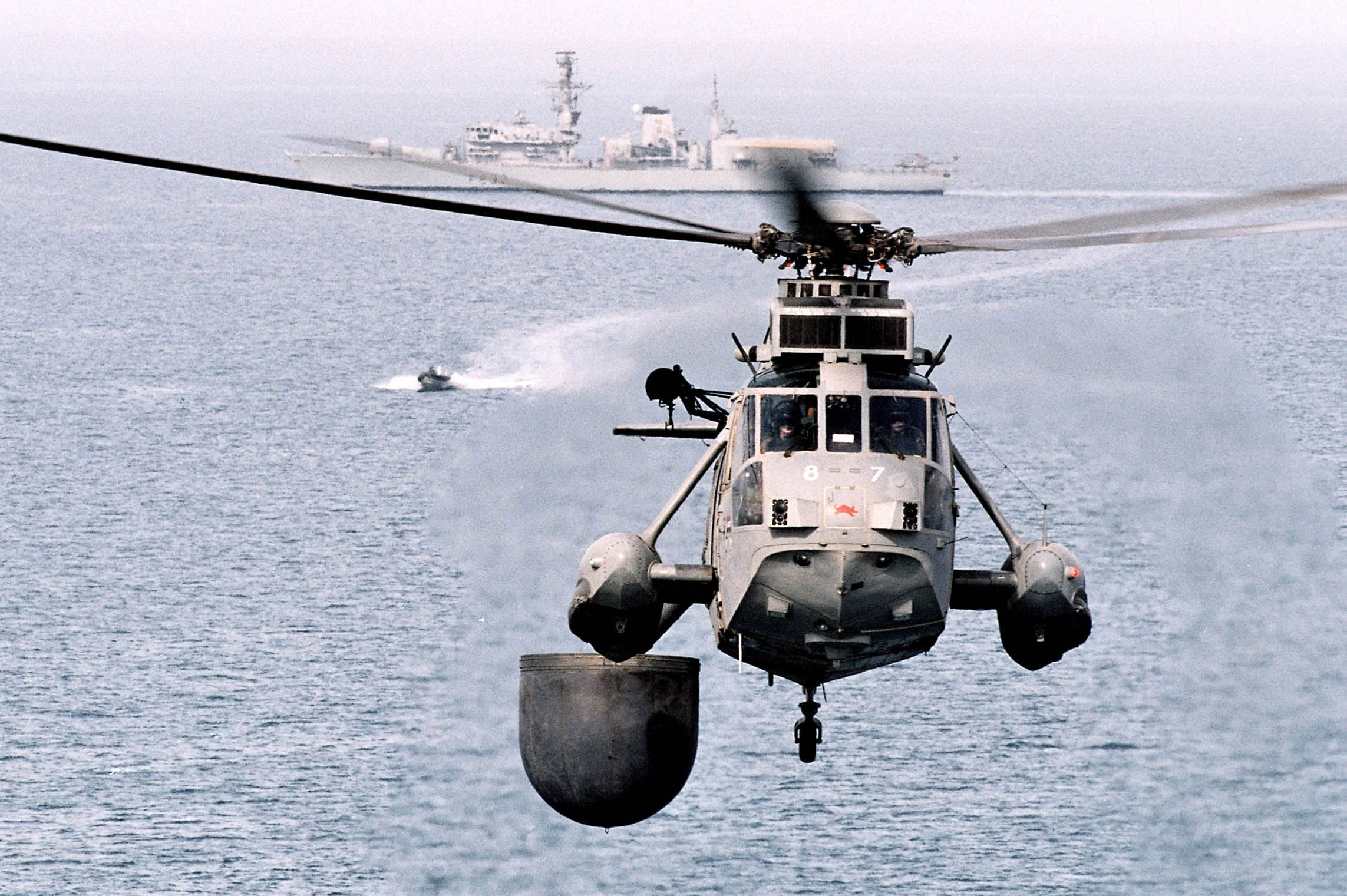 Helicopter over the sea
