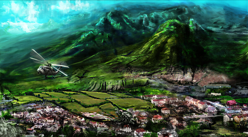 Helicopter over Village