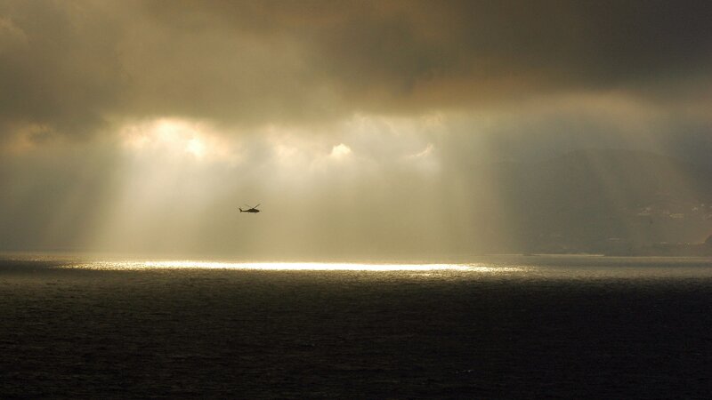 Helicopter over Water — Gray