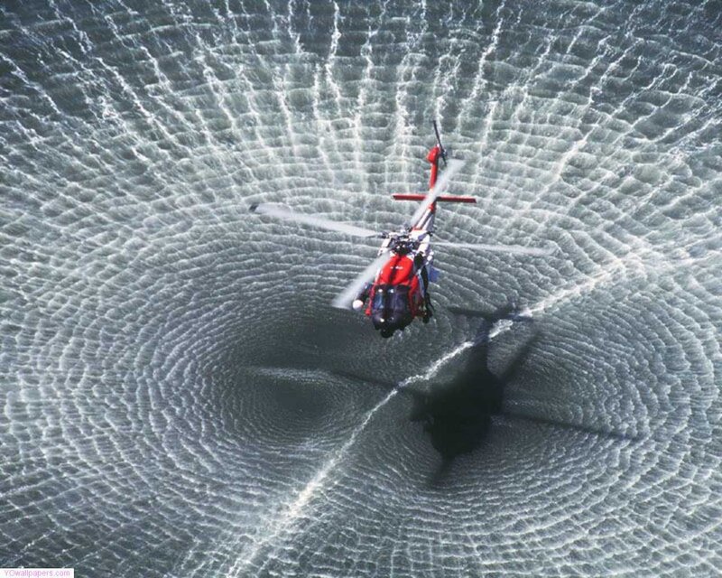 Helicopter over water vortex