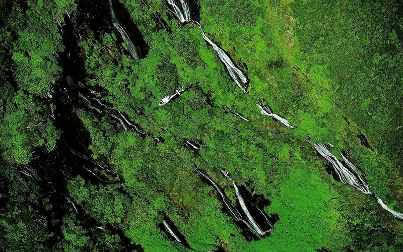 Helicopter over Waterfall