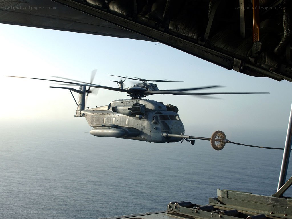 Helicopter refueling at sea