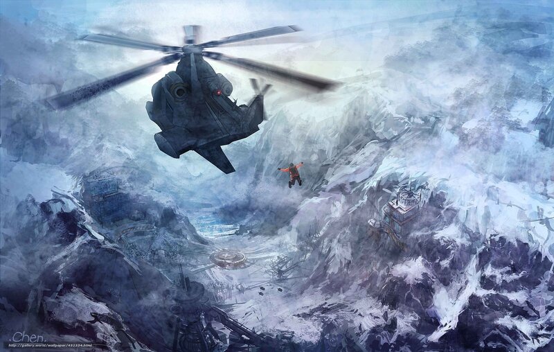 Helicopter rescue in snowy mountains