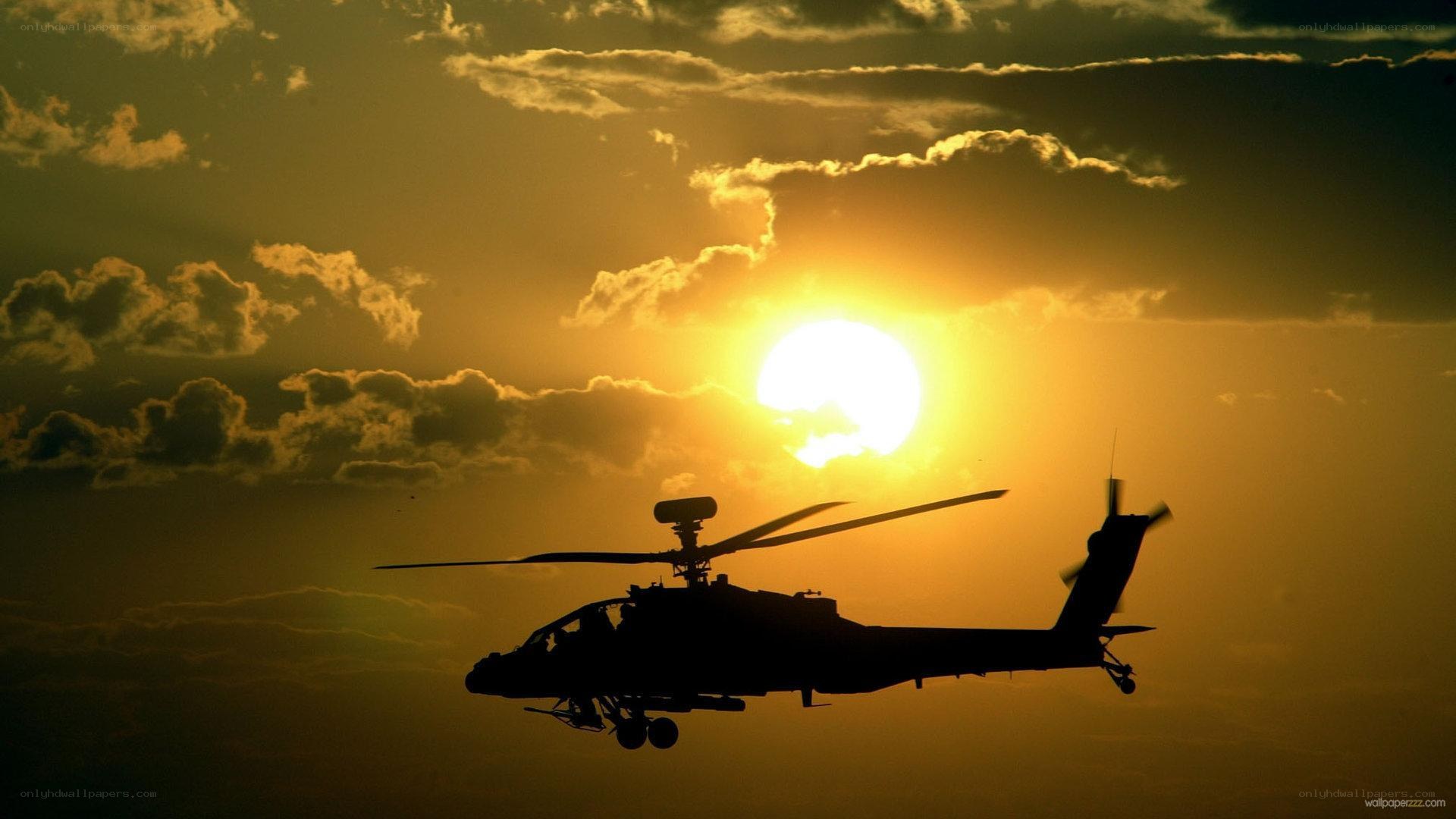 helicopter silhouette at sunset