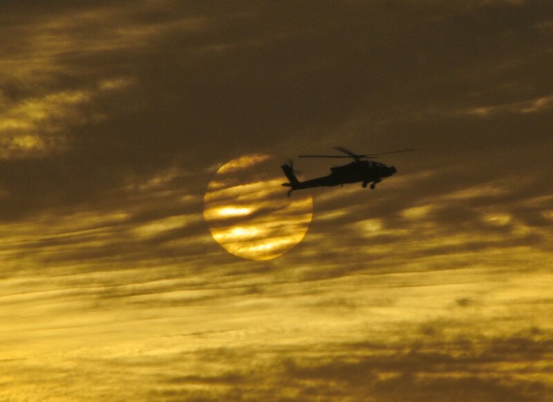 Helicopter Silhouette — Yellow, Dramatic