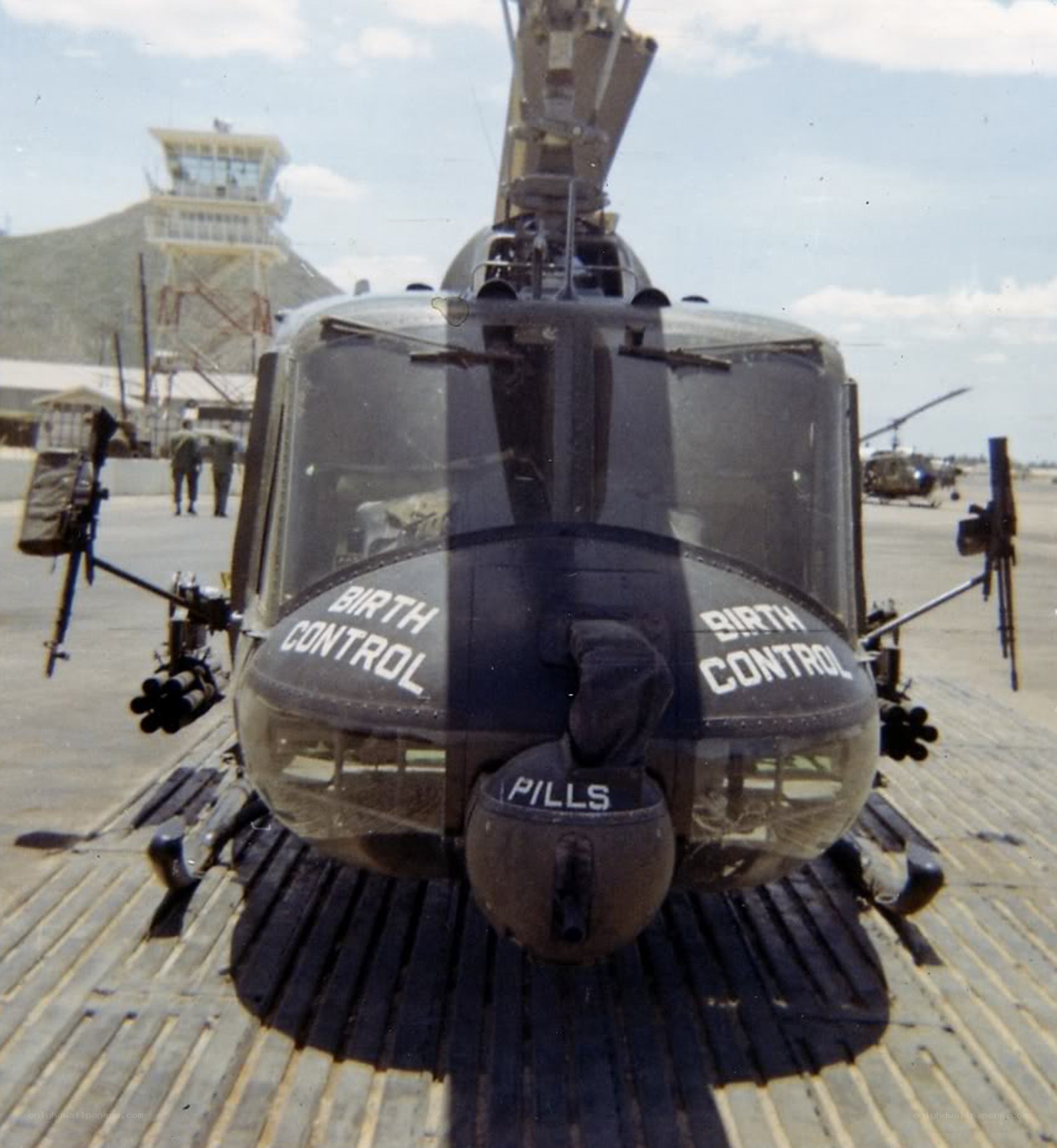 Helicopter with 'Birth Control' text