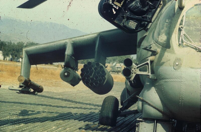 Helicopter with rocket pods