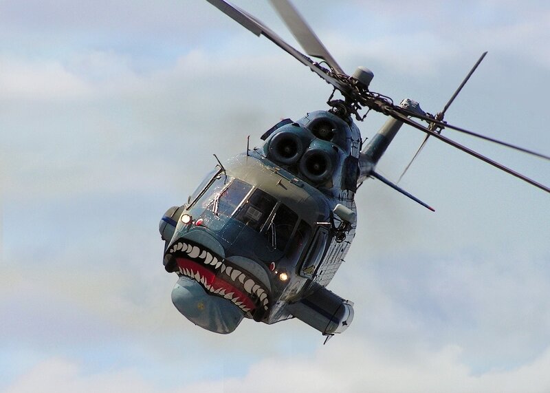 Helicopter with shark mouth design