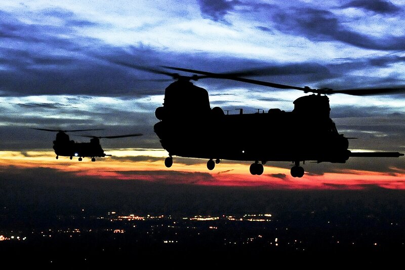 Helicopters at dusk