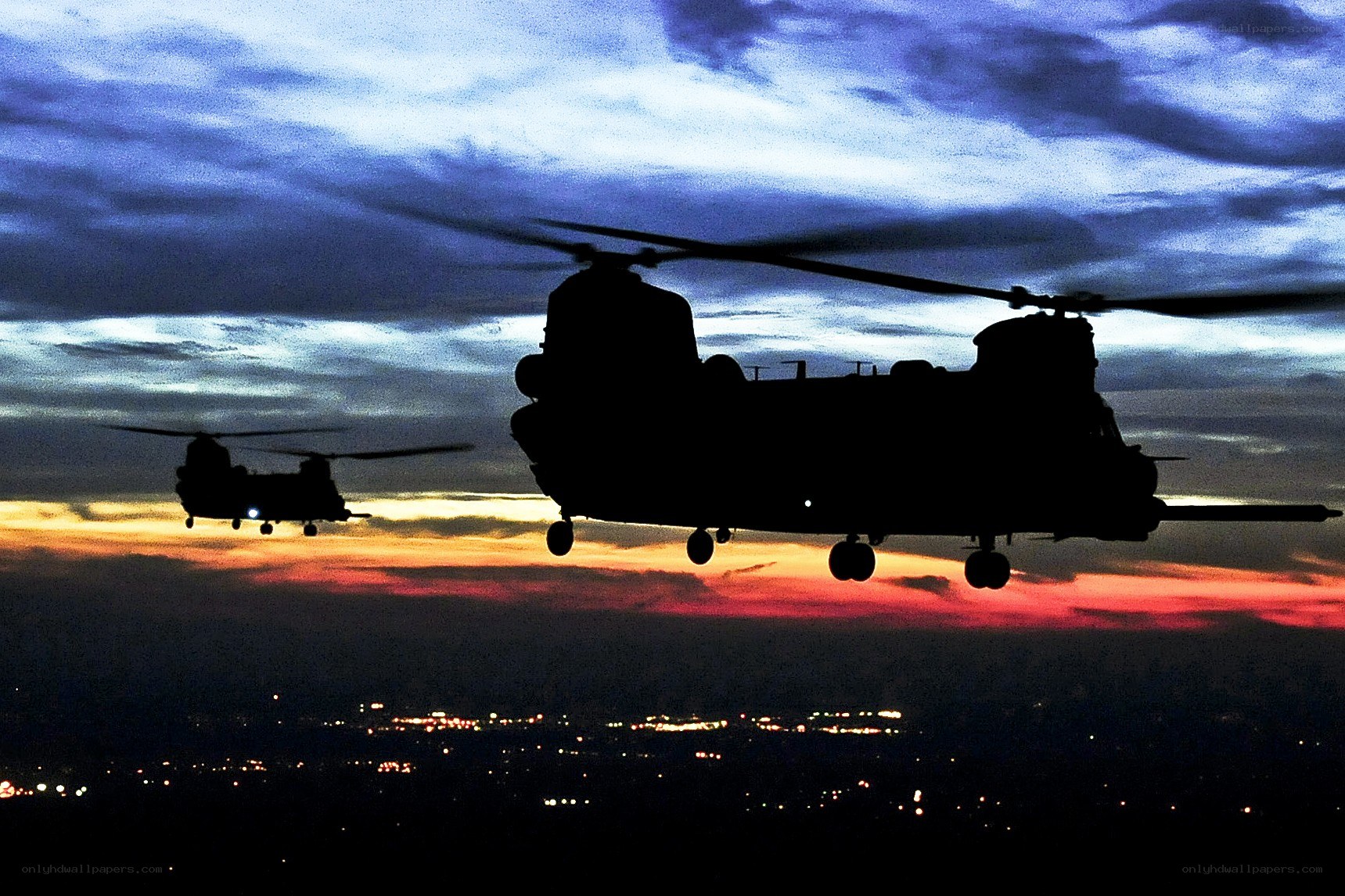 Helicopters at dusk