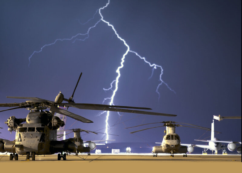 Helicopters during a lightning storm