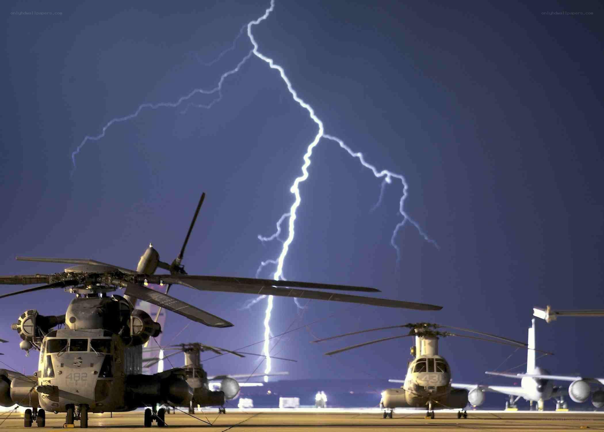 Helicopters during a lightning storm