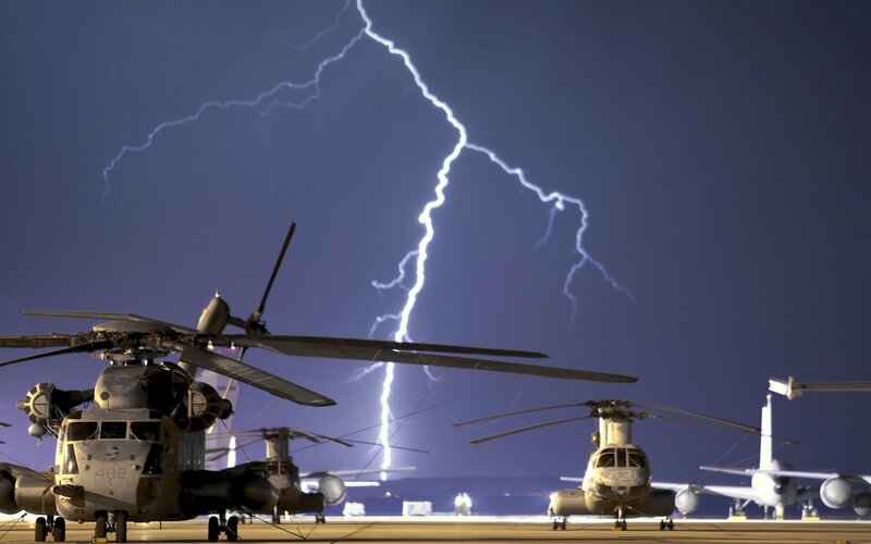 Helicopters during a lightning storm