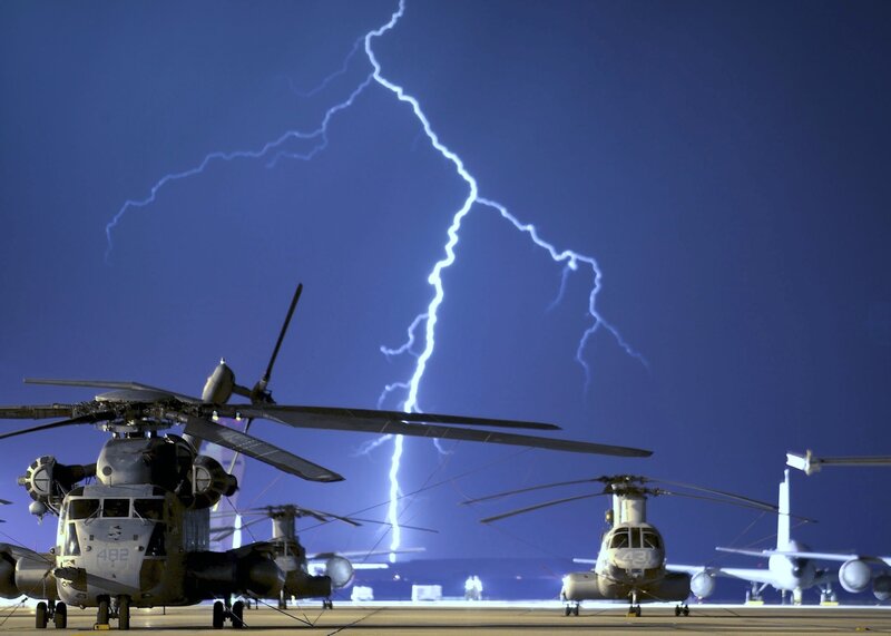 Helicopters during a lightning storm
