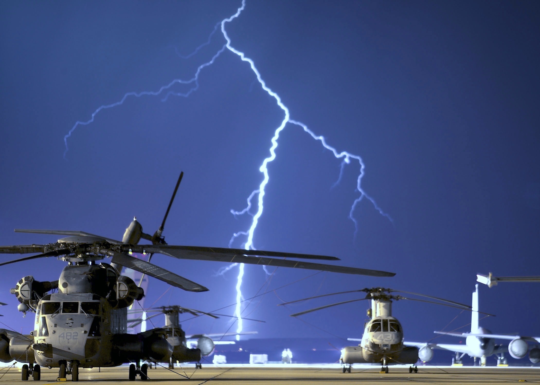 Helicopters during a lightning storm