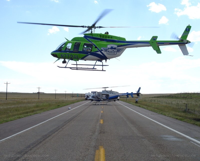 Helicopters on a road
