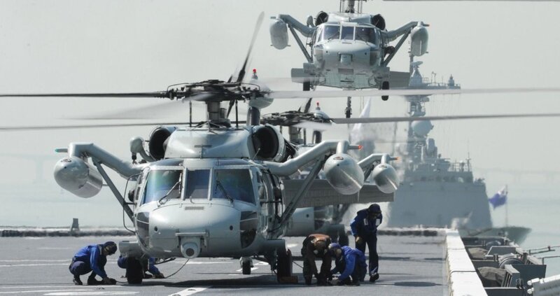 Helicopters on Aircraft Carrier
