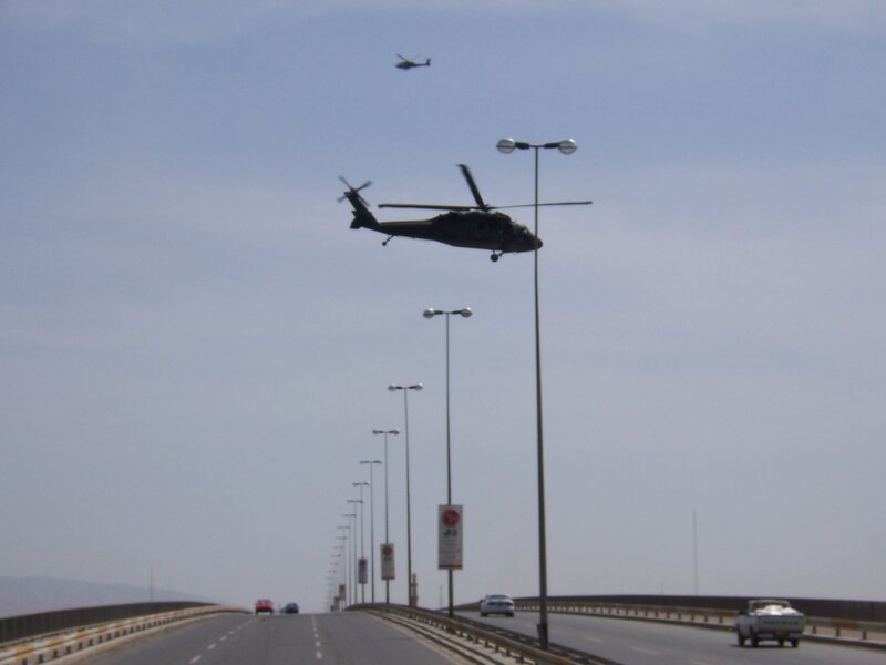 Helicopters over a highway