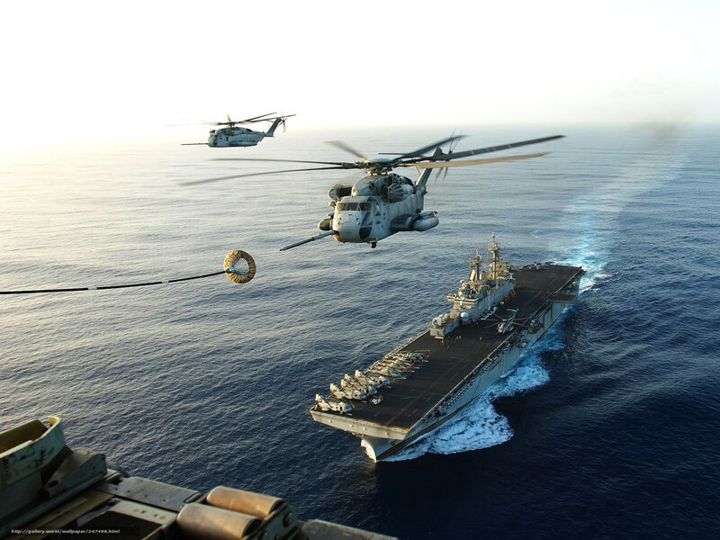 Helicopters over Aircraft Carrier — Blue