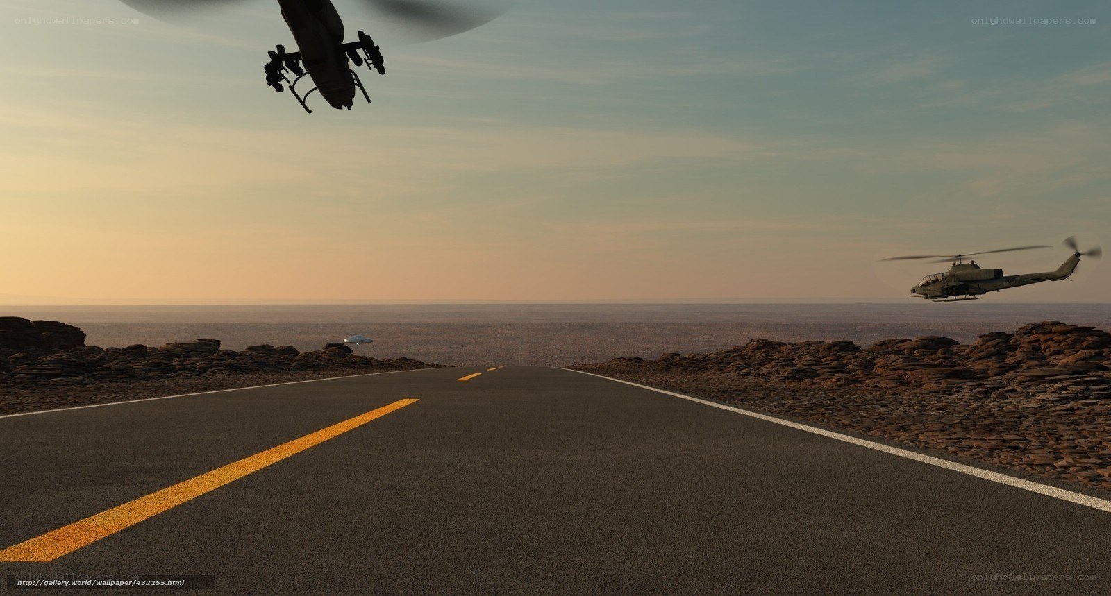 Helicopters over coastal road