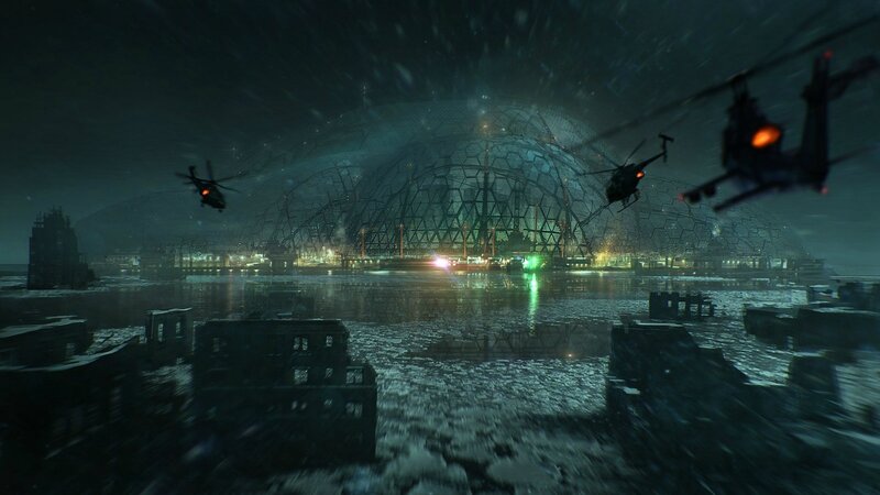Helicopters over Dome — Black, Dark, Dramatic