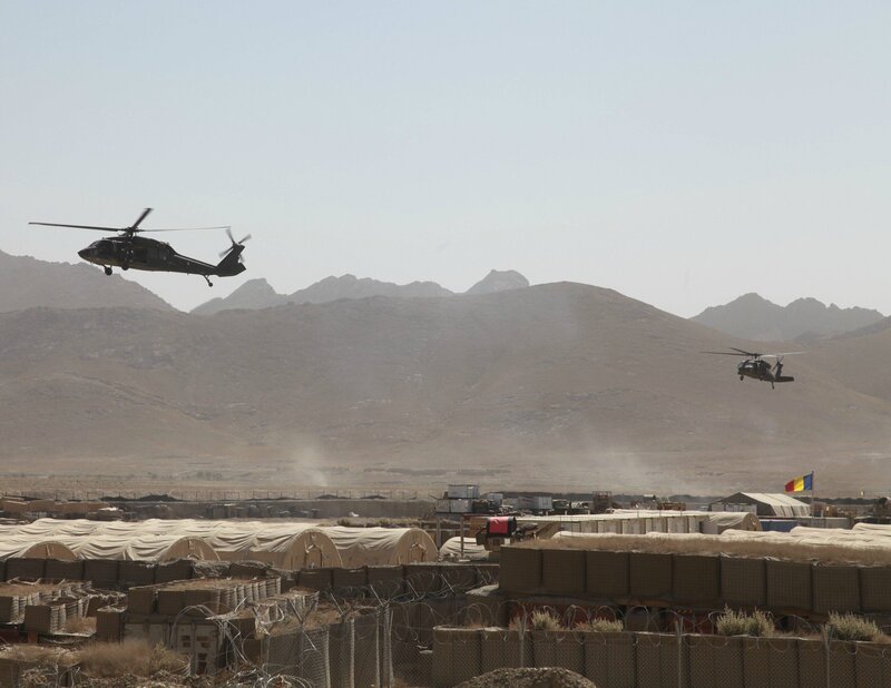 Helicopters over military base