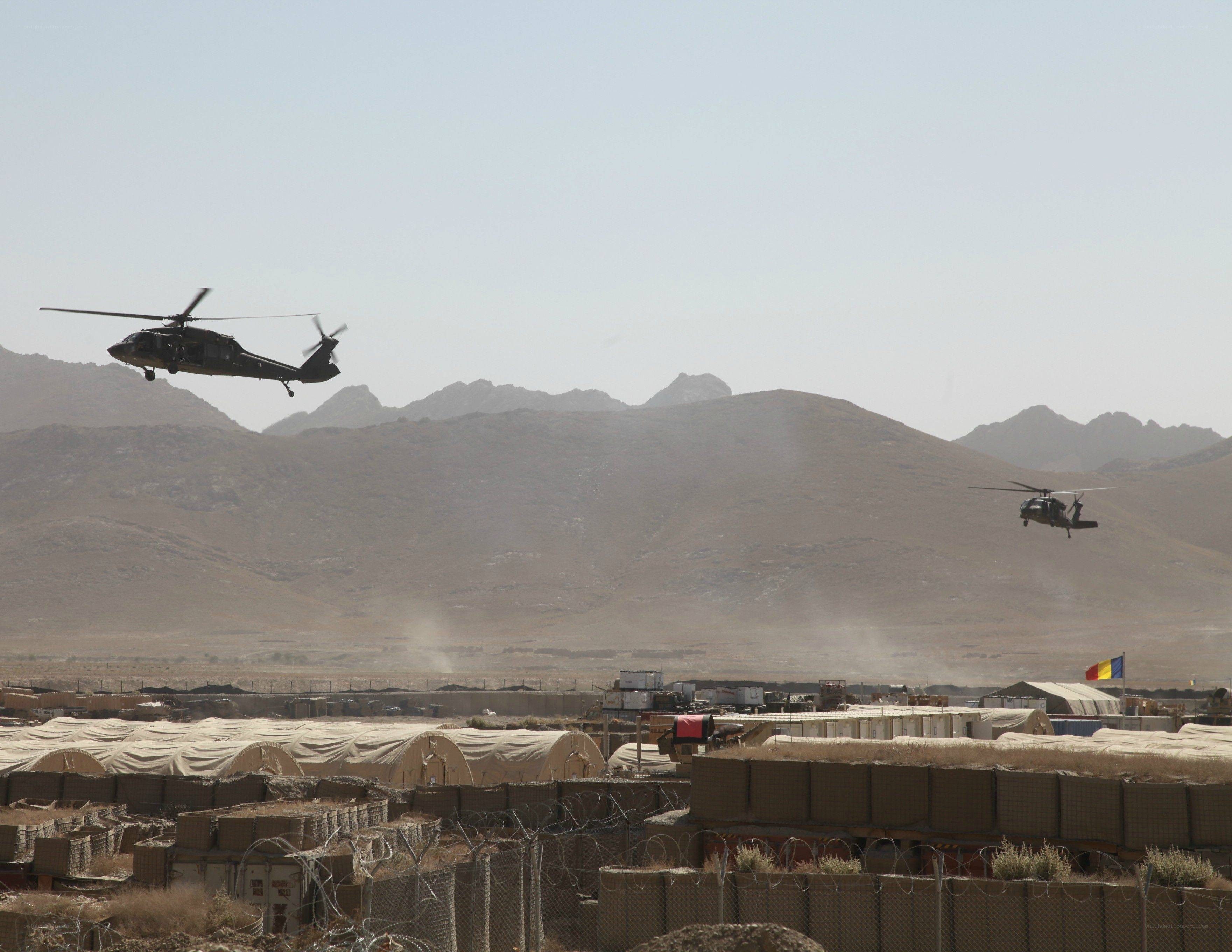 Helicopters over military base